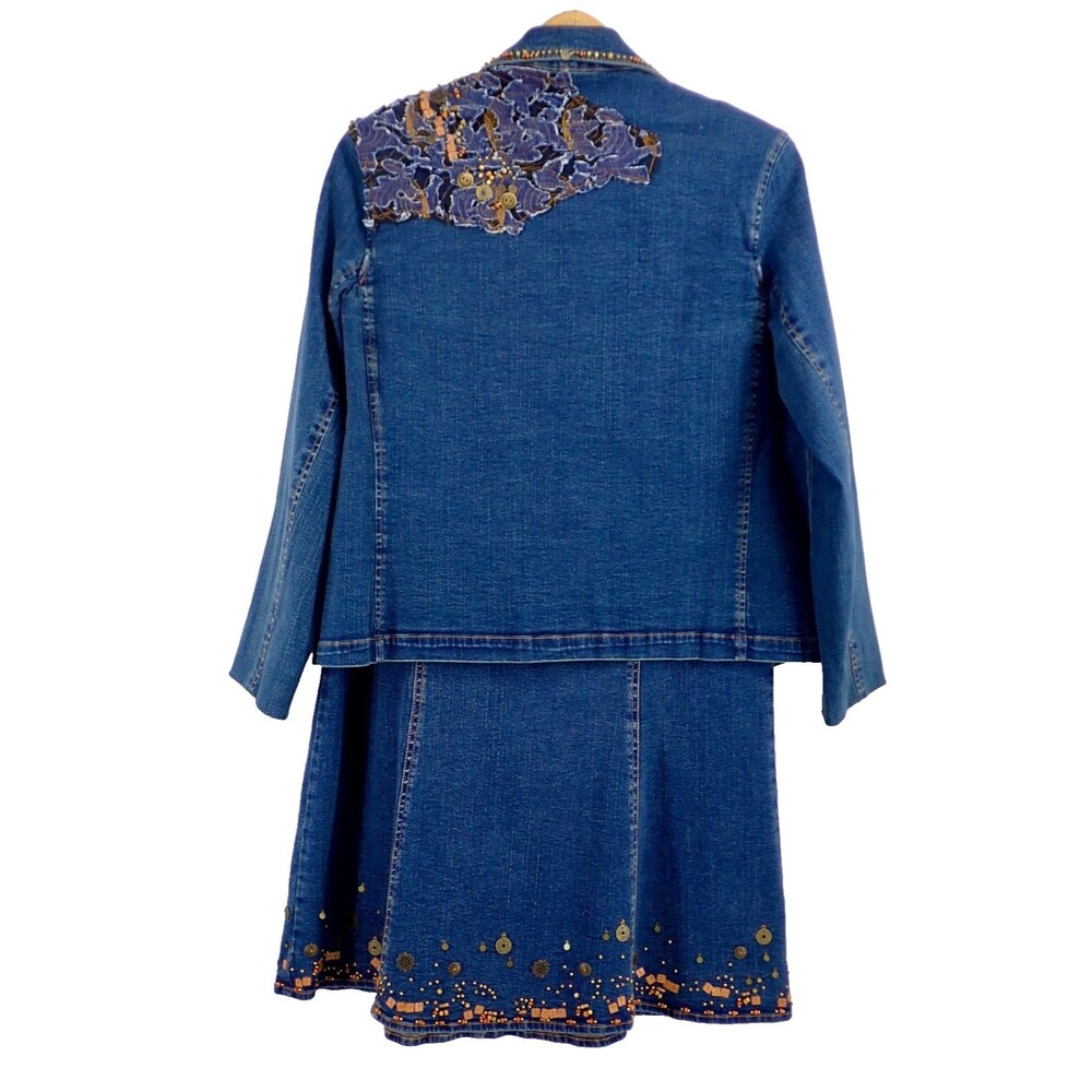 City Girl Embellished Blue Denim Blazer Sz Medium & Skirt Sz 6 Matched 2 pc Set - Picture 3 of 12